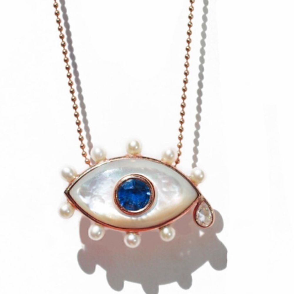 Necklace Pear shape rose cut 9 white seed pearls